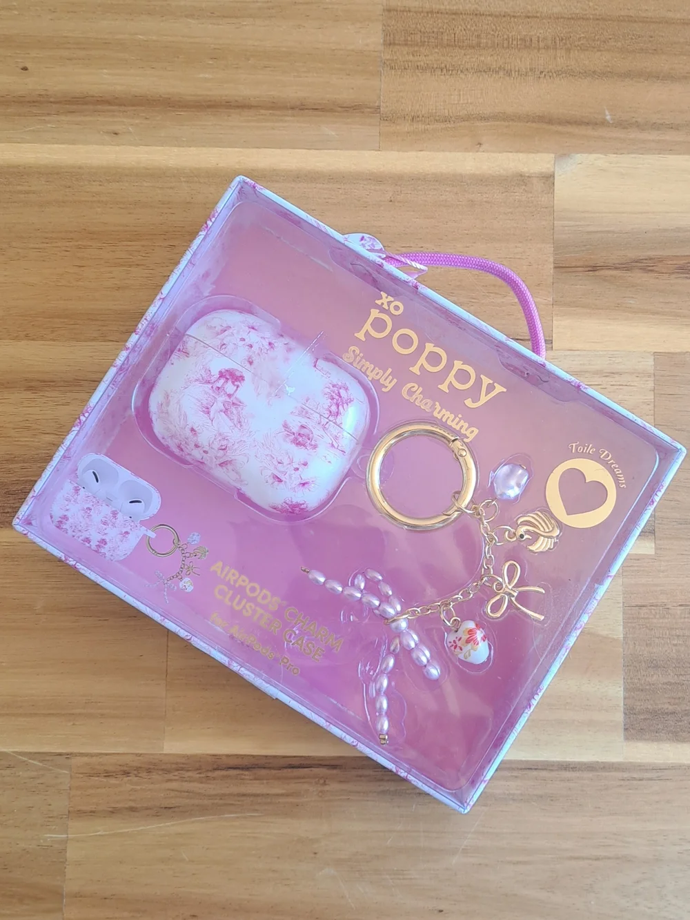 Xo Poppy Simply Charming Pink AirPods Pro Case with Gold Charm